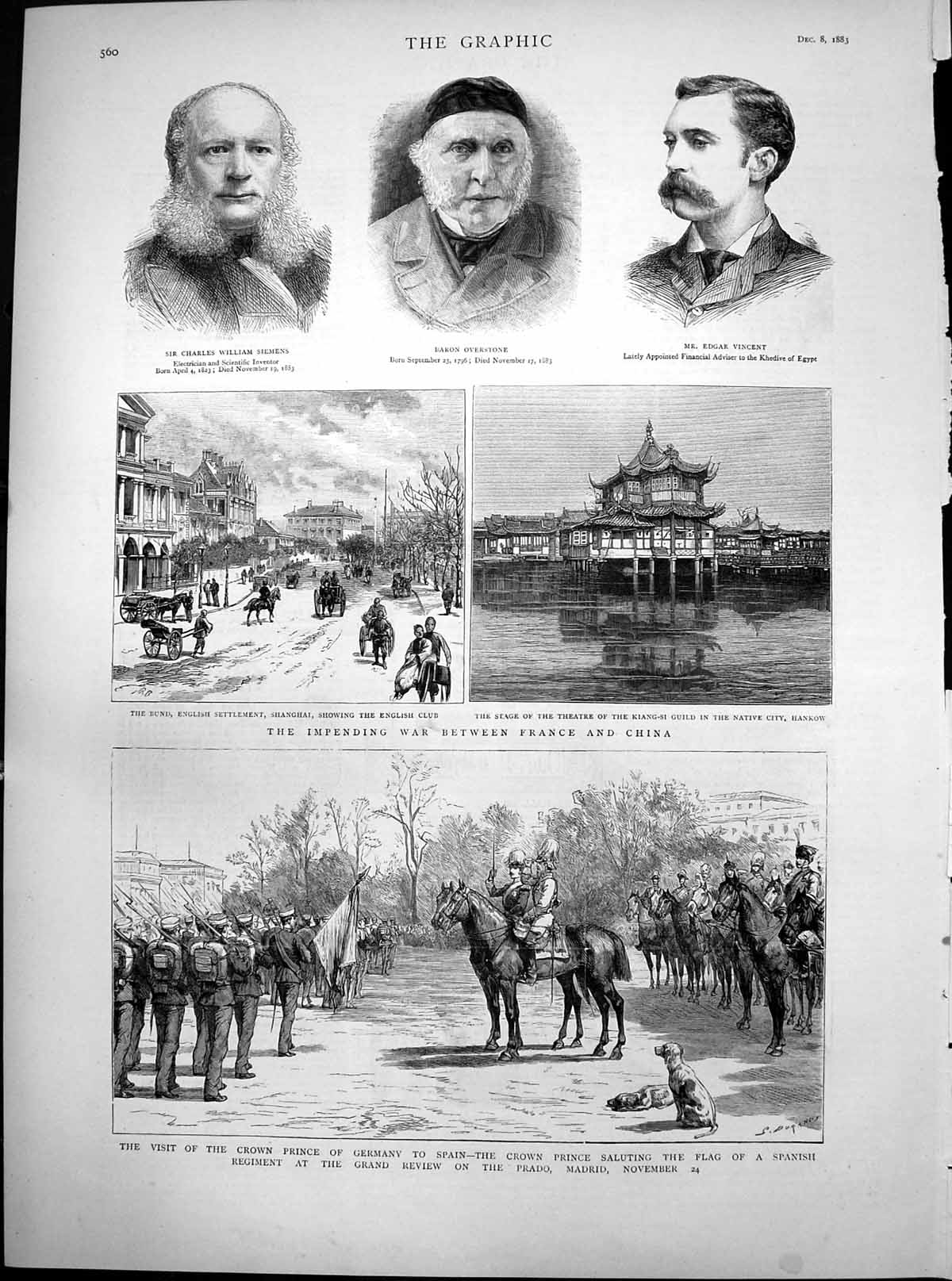 Antique Old Print Impending War France China Crown Prince Germany Spain 1883