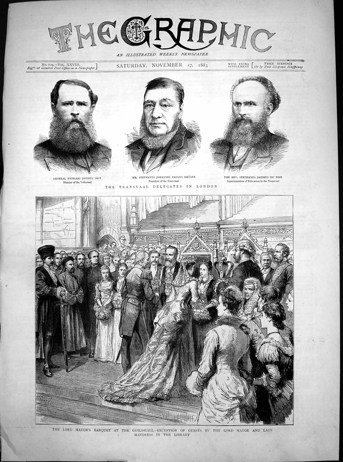 Antique Print Transvaal Delegates London Lord Mayors Banquet Guildhall1883 19th