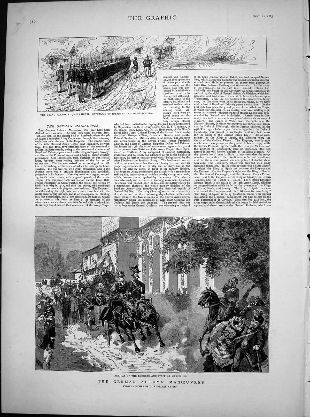 Old Antique Print German Autumn Manoeuvres Emperor Merseburg Parade 1883 19th