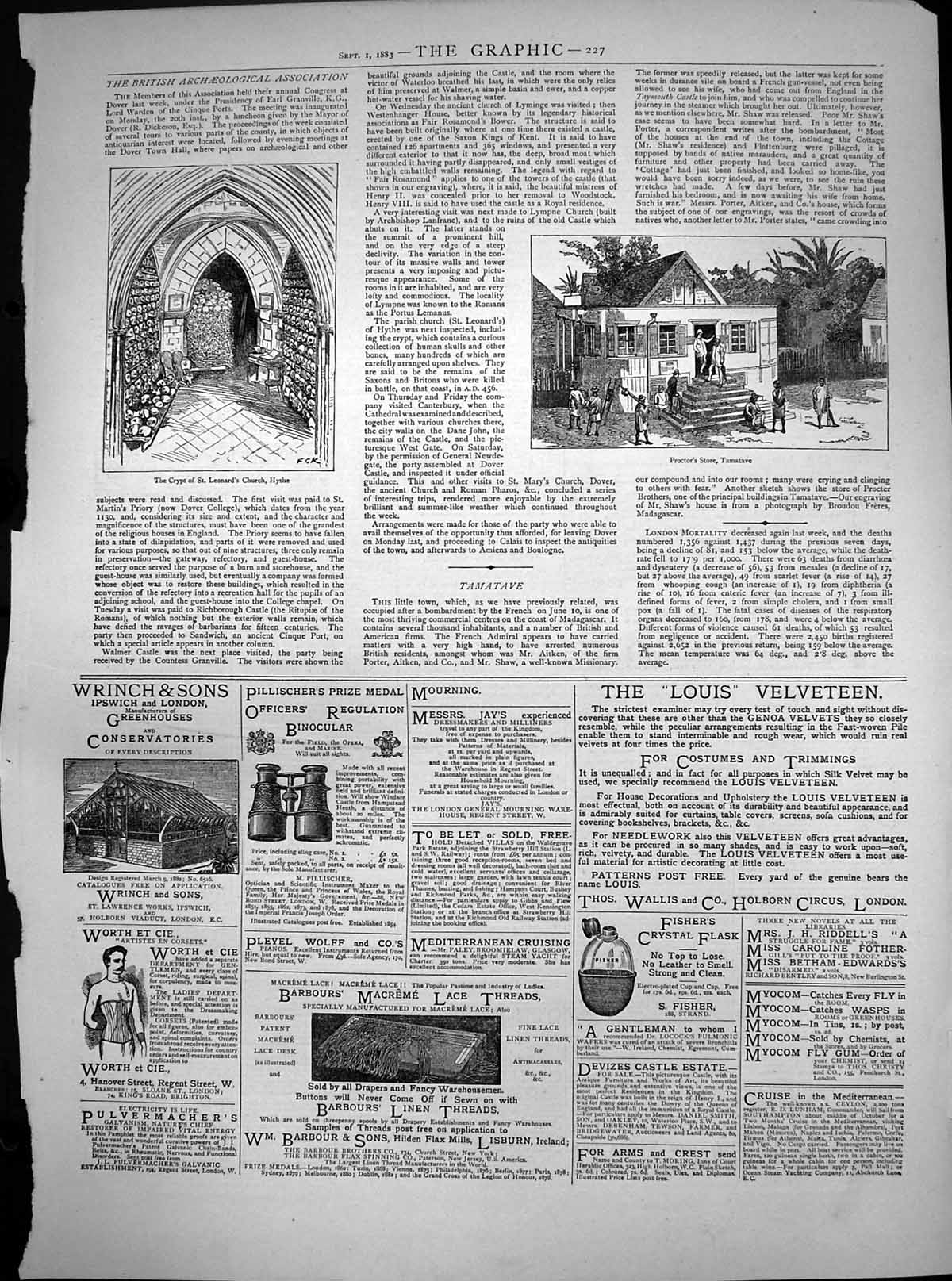 Antique Old Print Crypt St Leonards Church Hythe Proctors House Tamatave 1883