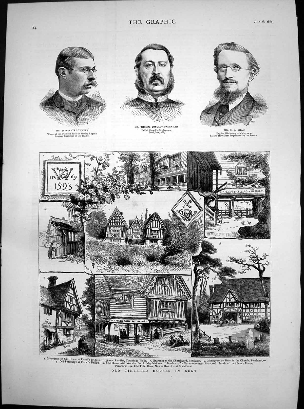Old Antique Print Timbered Houses Kent T Pakenham Jefferson Lowndes 1883 19th