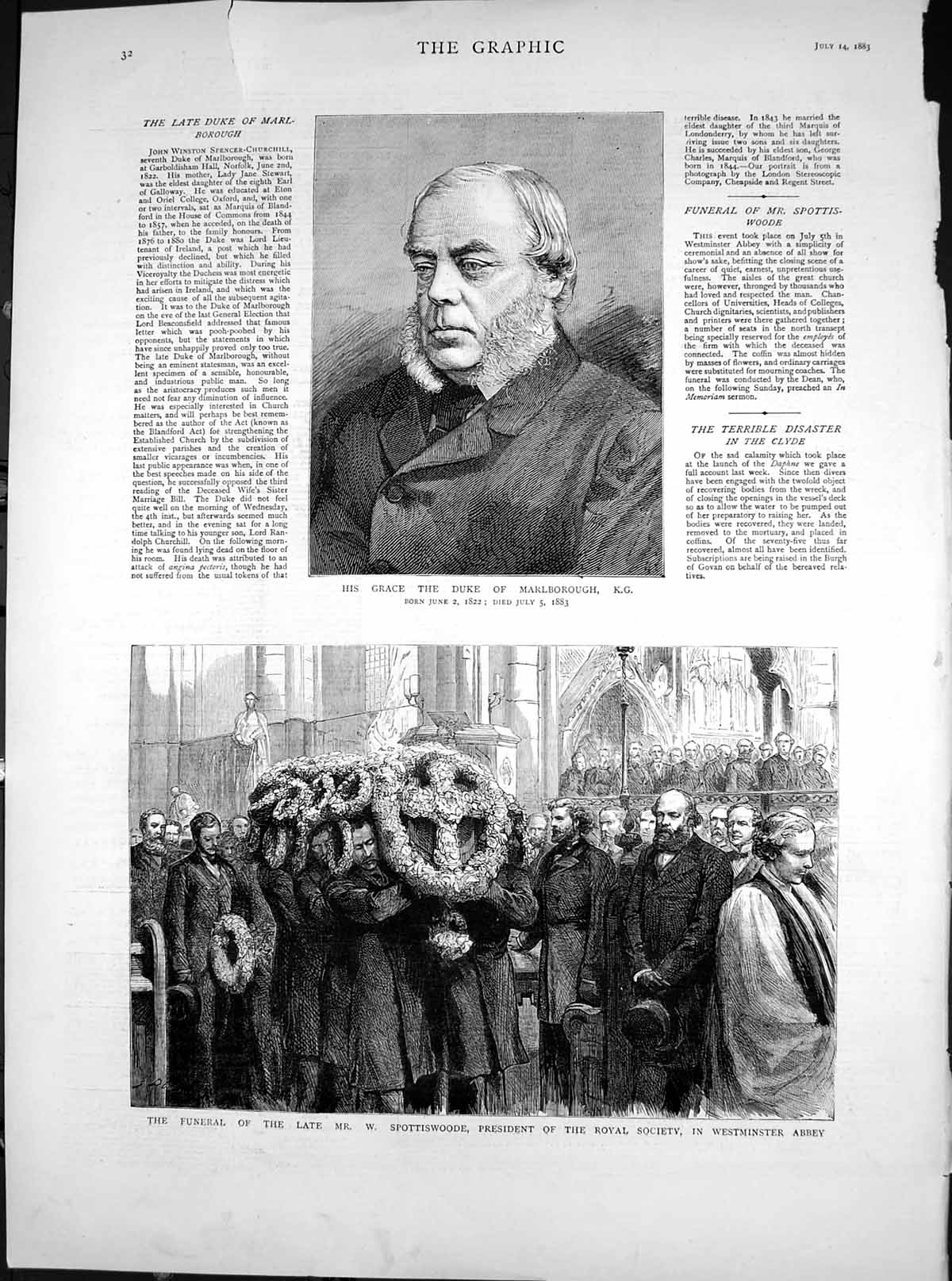 Antique Old Print Duke Marlborough Funeral W Spottiswoode Royal Society 1883