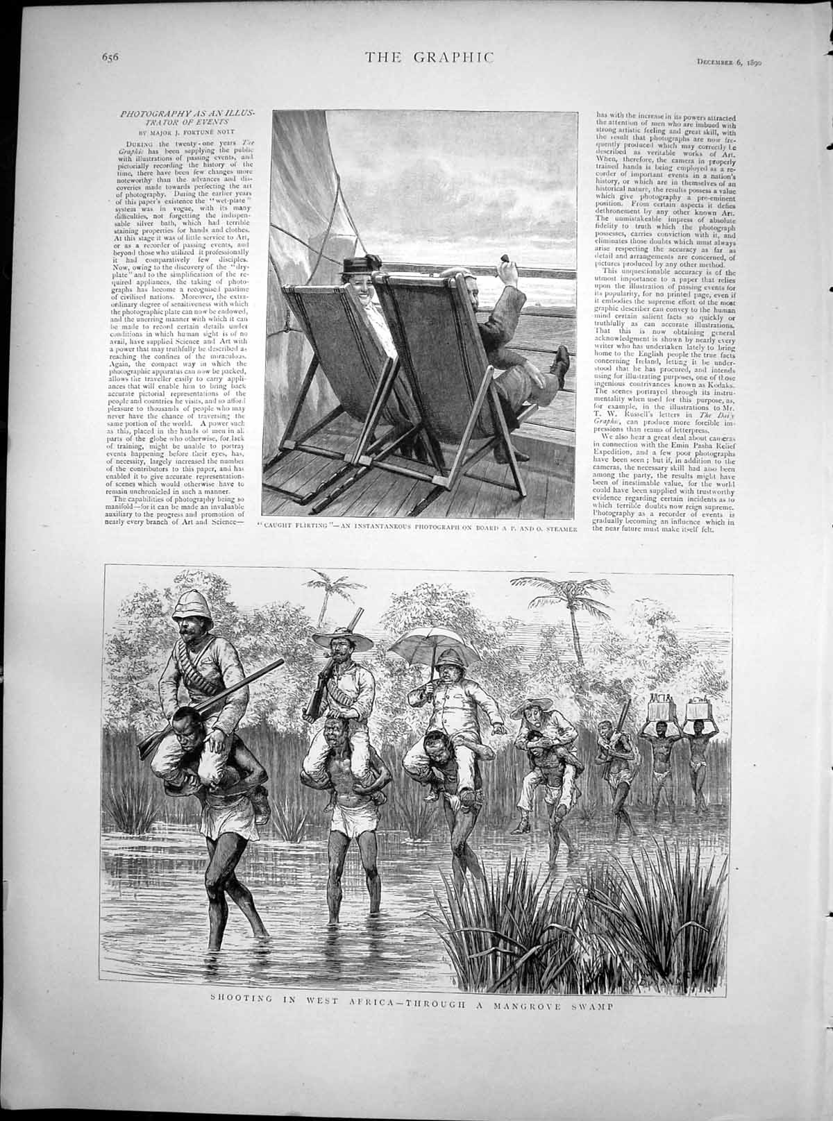 Antique Old Print Shooting West Africa Mangrove Swamp Caught Flirting 1890 19th