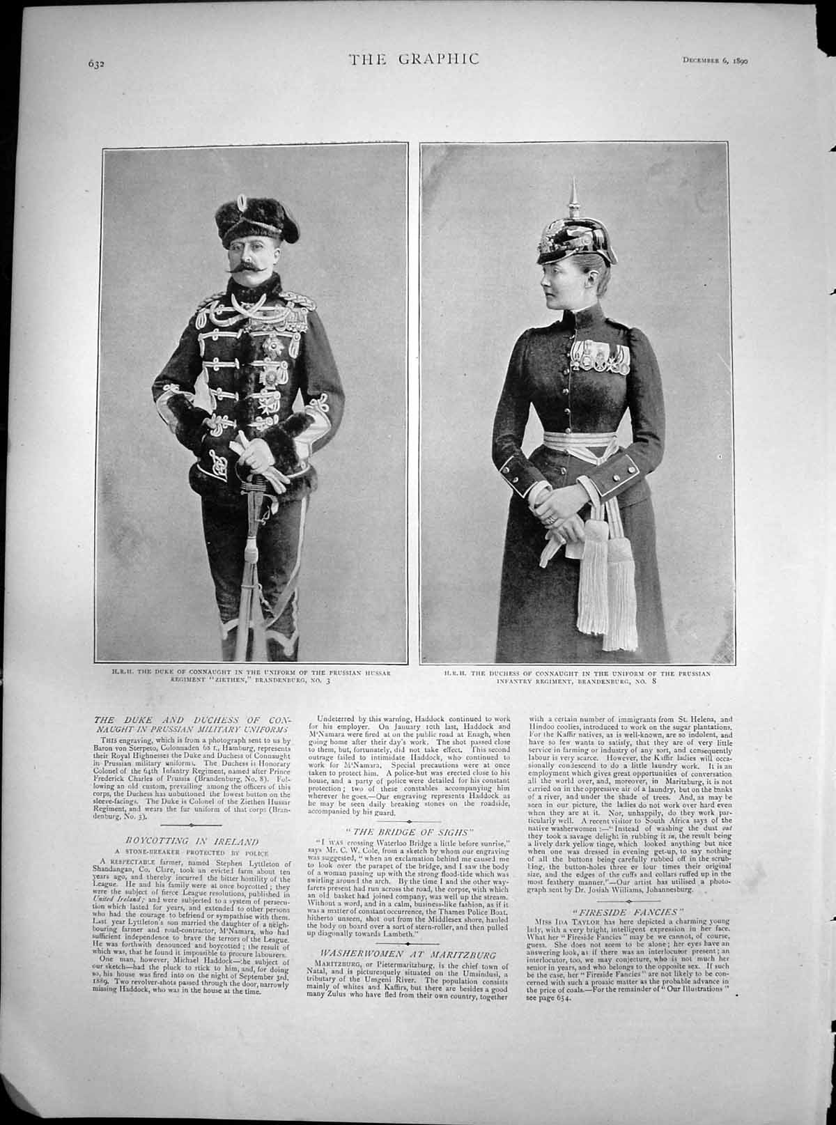 Old Antique Print Duke Duchess Connaught Uniform Prussian Regiments 1890 19th
