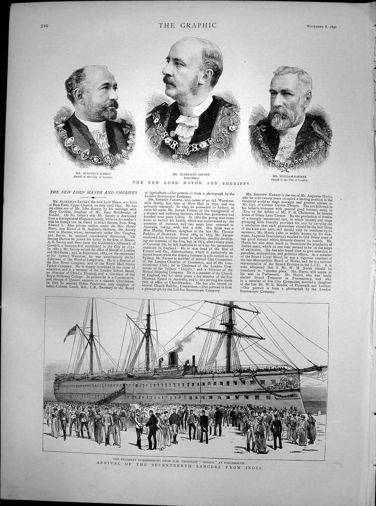 Old Antique Print Arrival 17Th Lancers India New Lord Mayor Sheriffs 1890