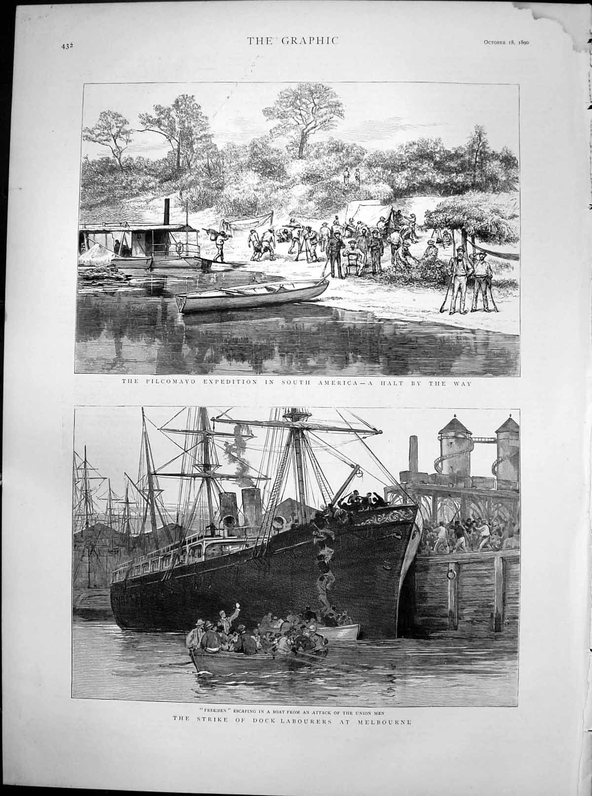 Antique Print Pilcomayo Expedition South America Strike Melbourne Docks1890