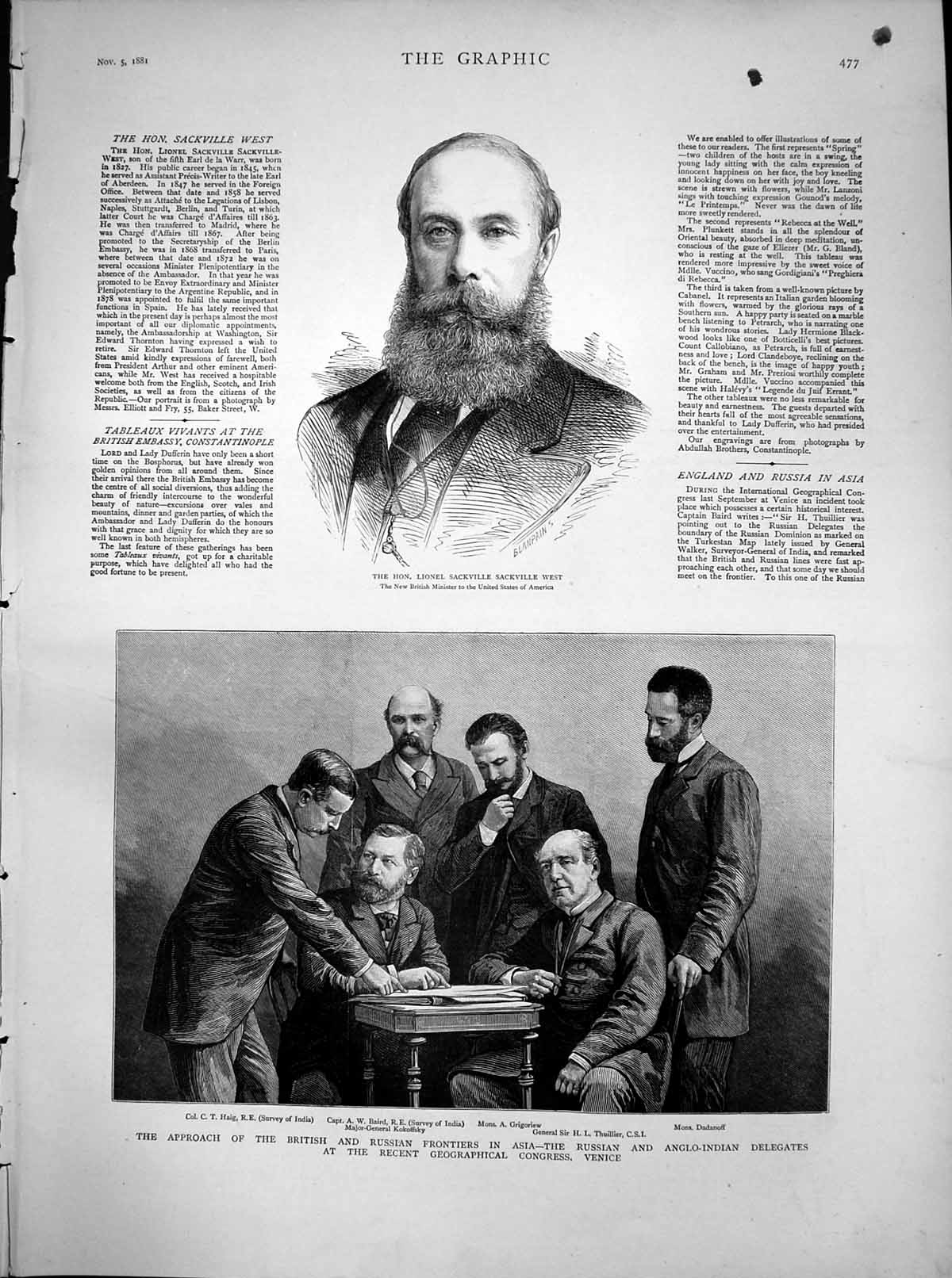 Old Print Russian Anglo Indian Delegates Geographical Congress Venice1881 19th