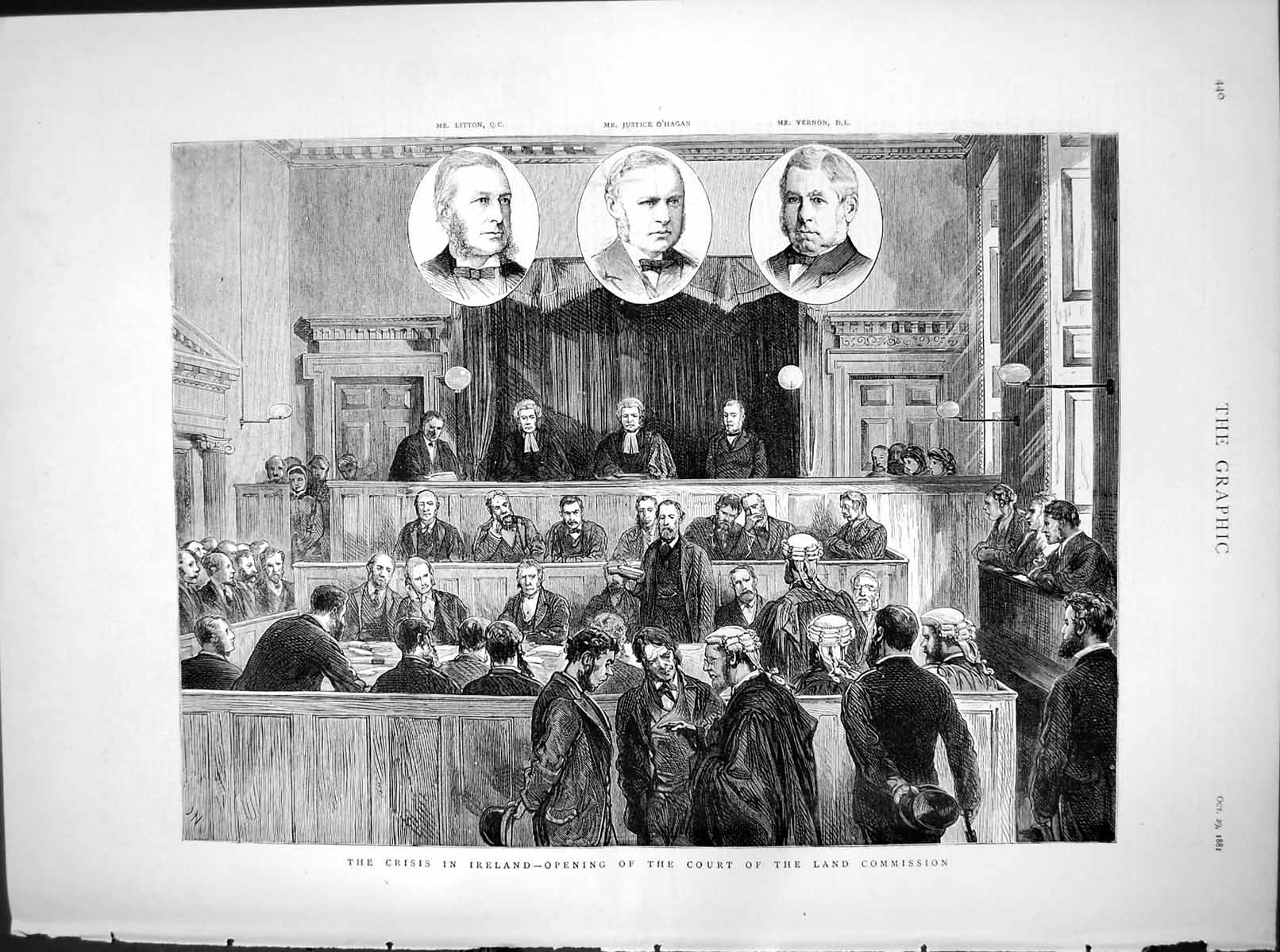 Old Print Crisis Ireland Opening Court Land Commission Justice Ohagan1881 19th