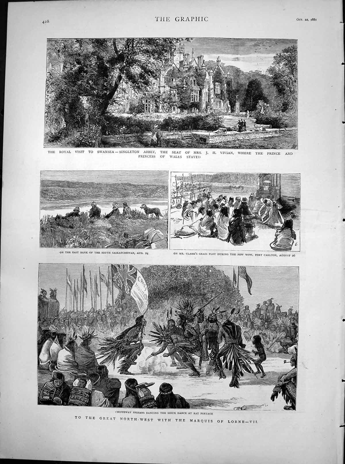 Old Antique Print Marquis Lorne South Saskatchewan Chippeway Indians 1881 19th