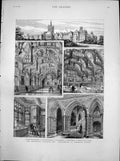 Antique Old Print Holloway College Sanatorium Virginia Water Staircase 1881