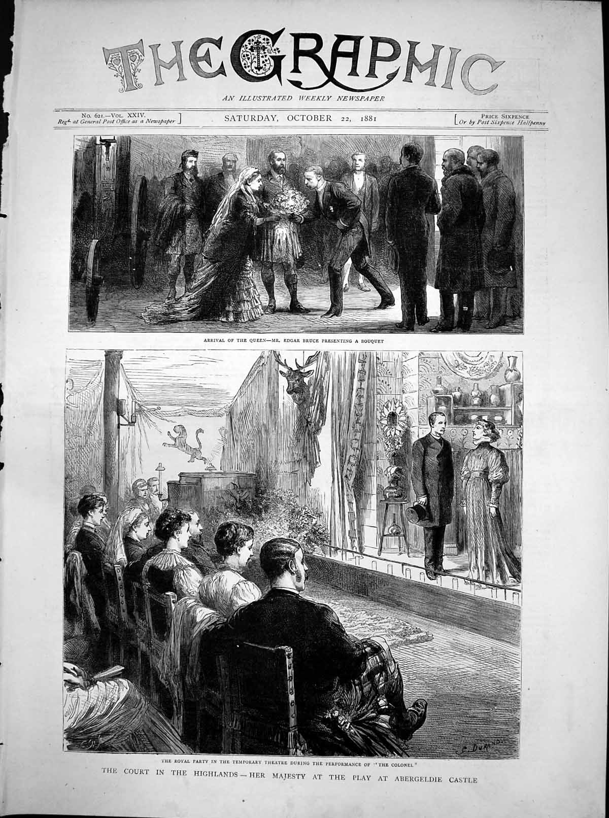 Antique Old Print Court Highlands Queen Play Abergeldie Castle Colonel 1881
