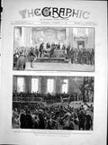 Antique Old Print Late President Garfield Lying State Rotunda Washington 1881