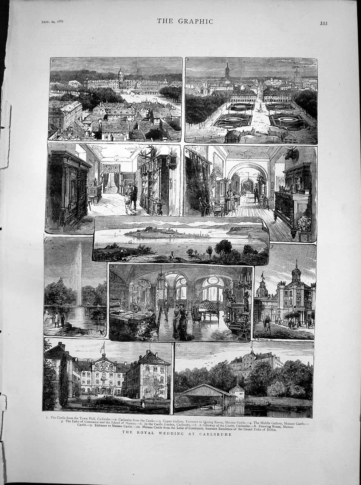 Antique Old Print Royal Wedding Carlsruhe Mainau Castle Grand Duke Baden 1881