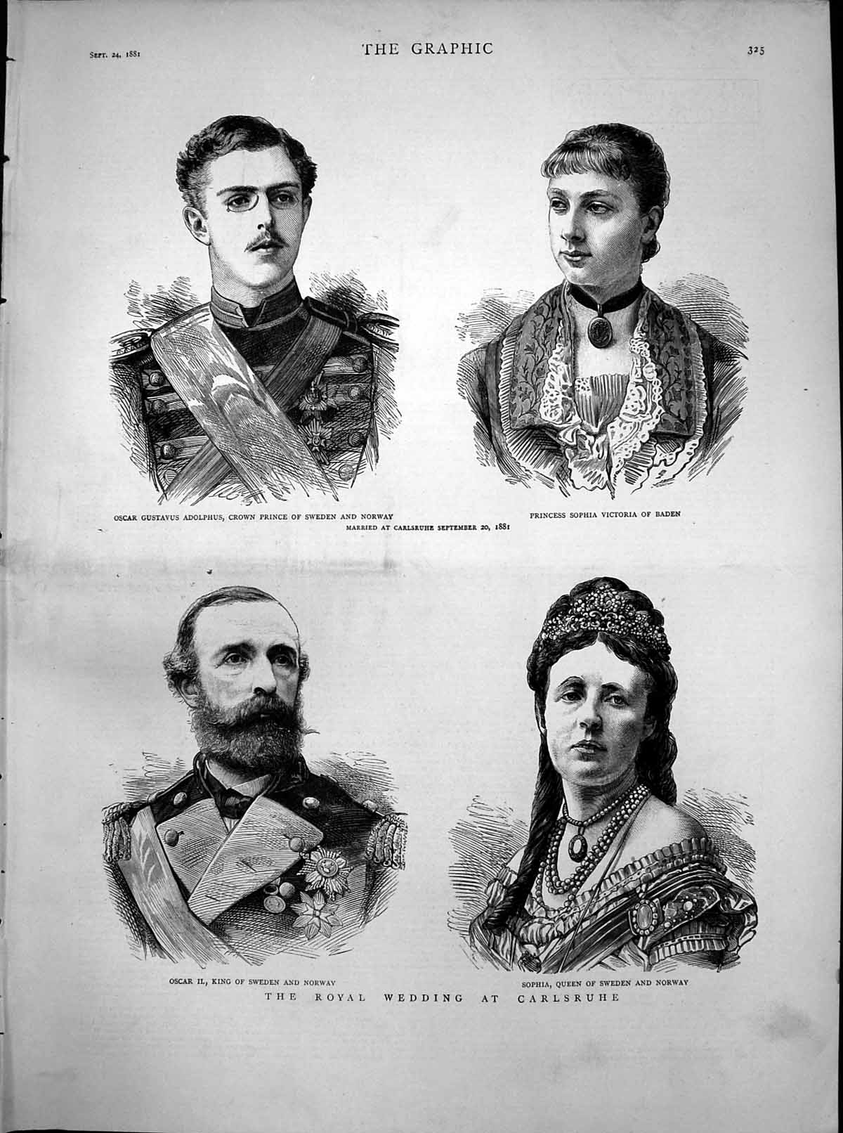 Antique Print Royal Wedding Carlsruhe Oscar Prince Sweden Sophia Baden 1881