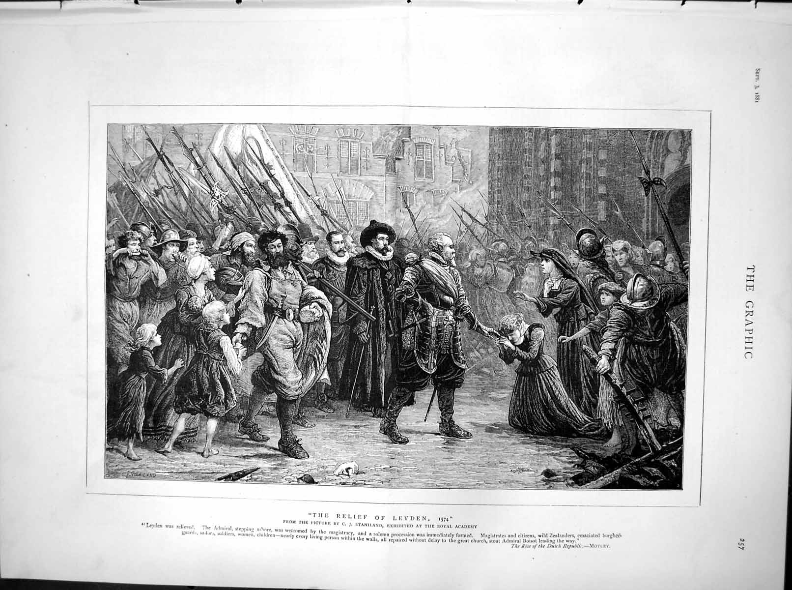 Antique Print Relief Leyden 1574 C Staniland Admiral Boisot Procession 1881