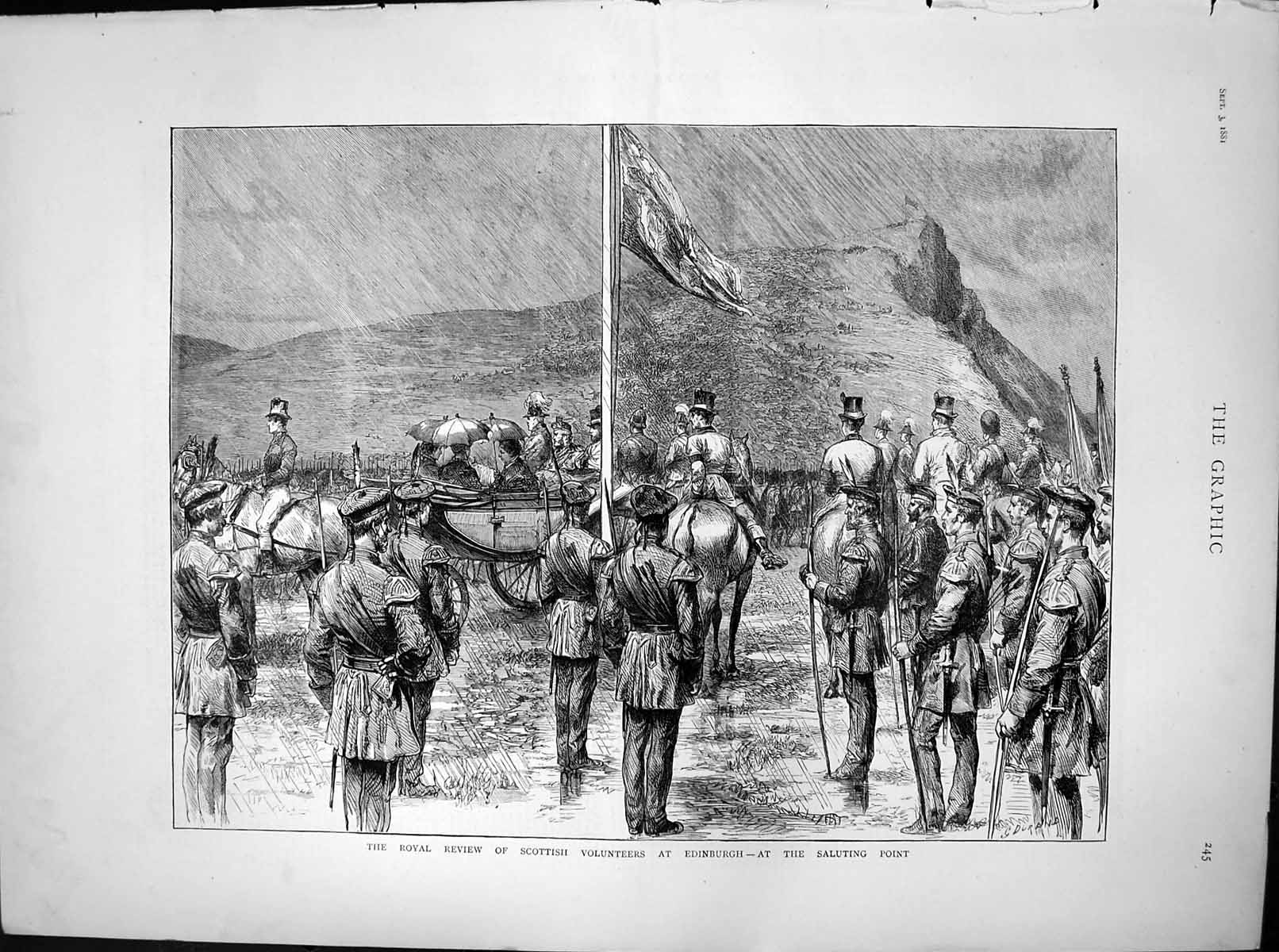 Old Print Royal Review Scottish Volunteers Edinburgh Saluting Point 1881 19th