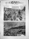 Old Print Royal Review Scottish Volunteers Edinburgh Detraining Leith1881 19th
