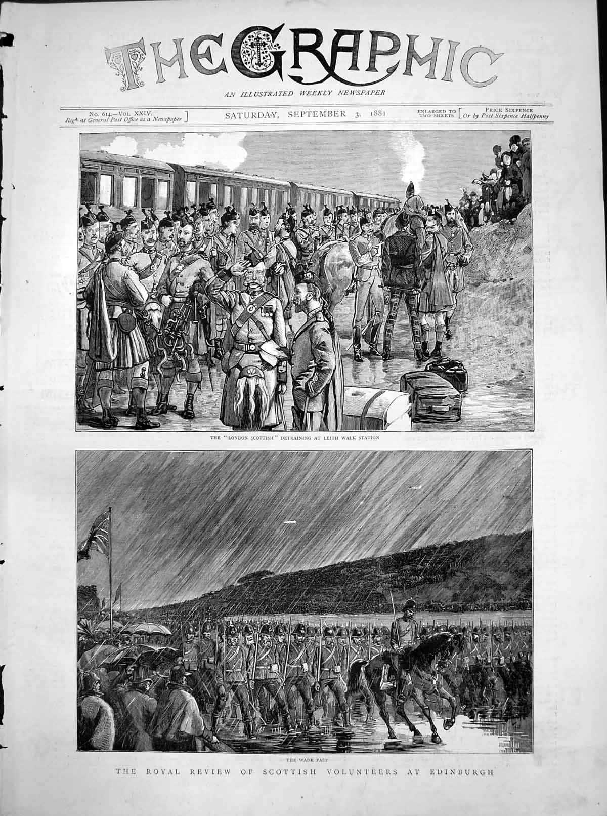 Old Print Royal Review Scottish Volunteers Edinburgh Detraining Leith1881 19th