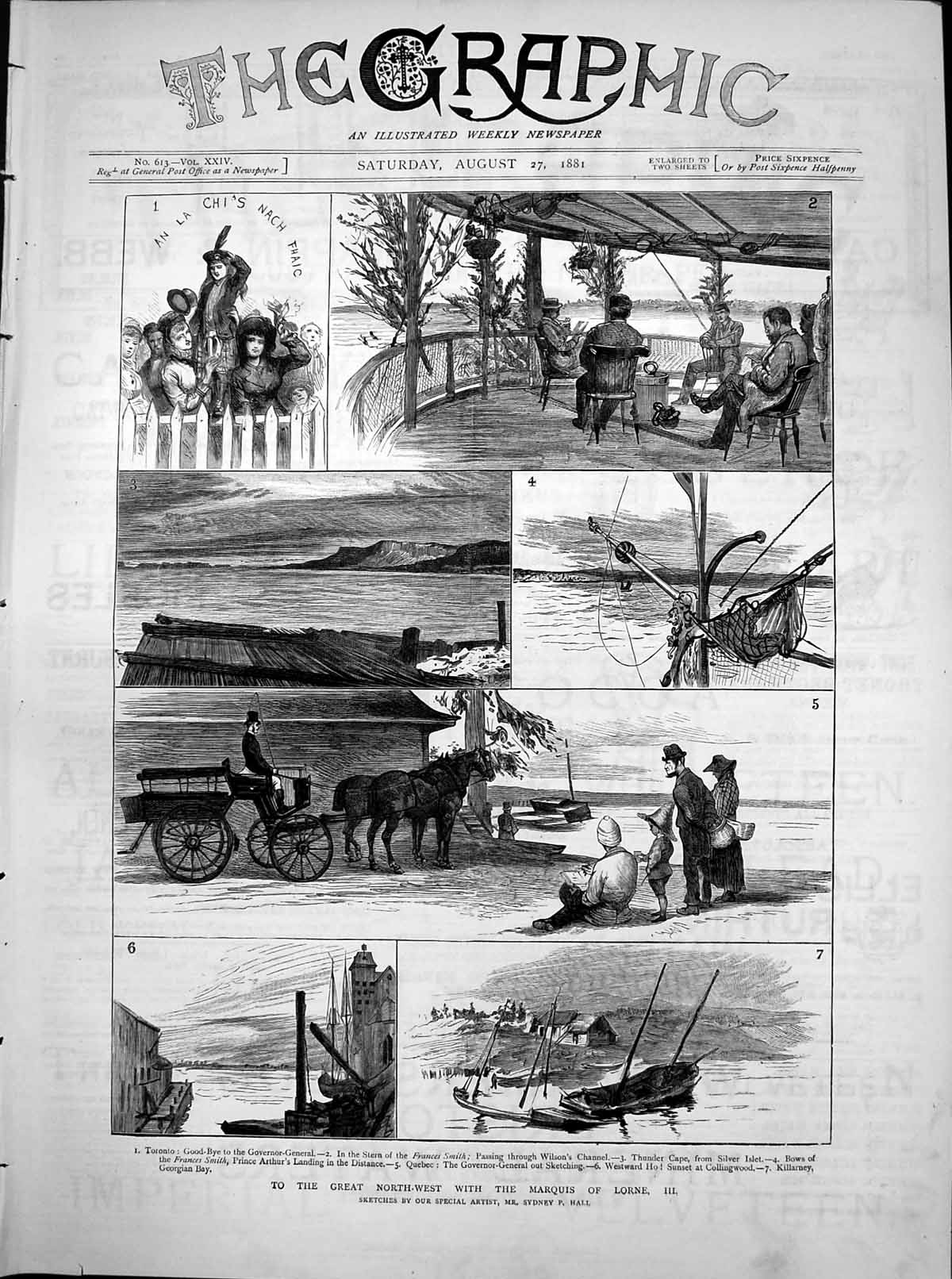 Antique Old Print Marquis Lorne Toronto Quebec Killarney Georgian Bay 1881 19th