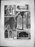 Old Antique Print Chapter House Westminster Abbey Roman Sarcophagus 1881 19th