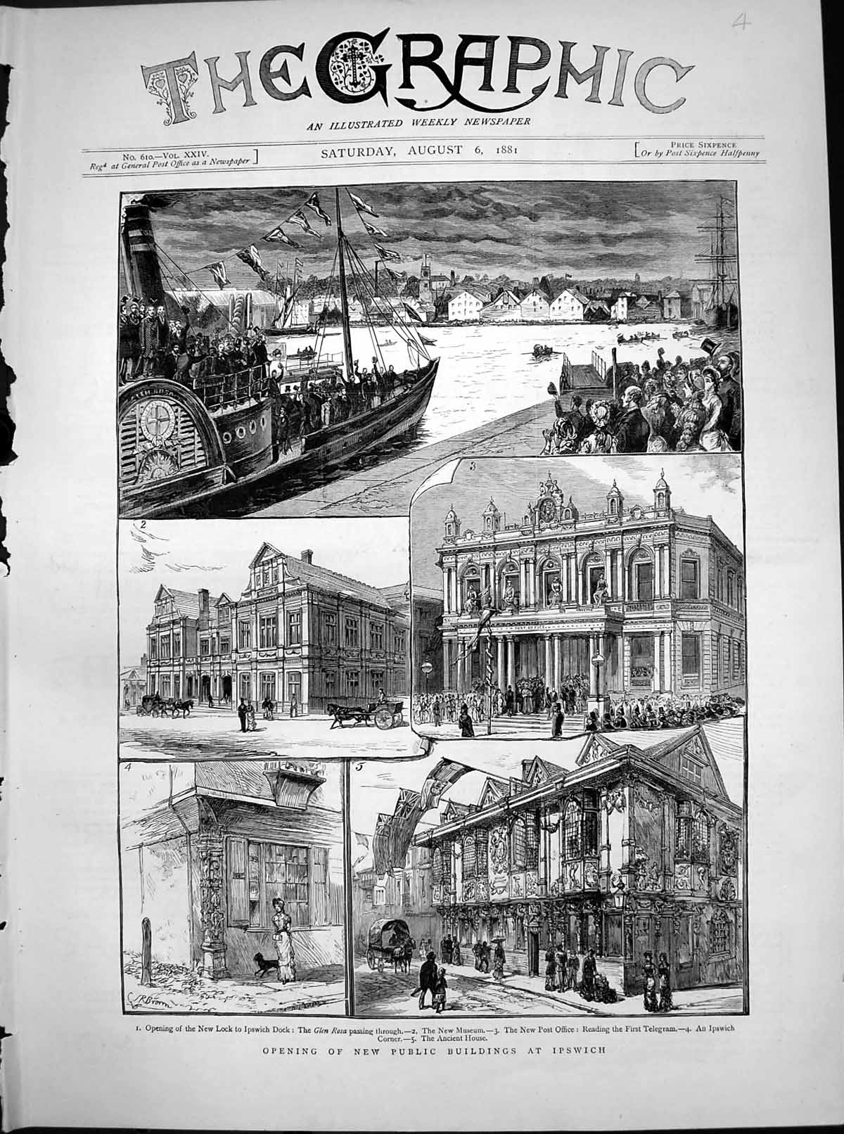 Antique Print Opening New Public Buildings Ipswich Museum Post Office 1881 19th