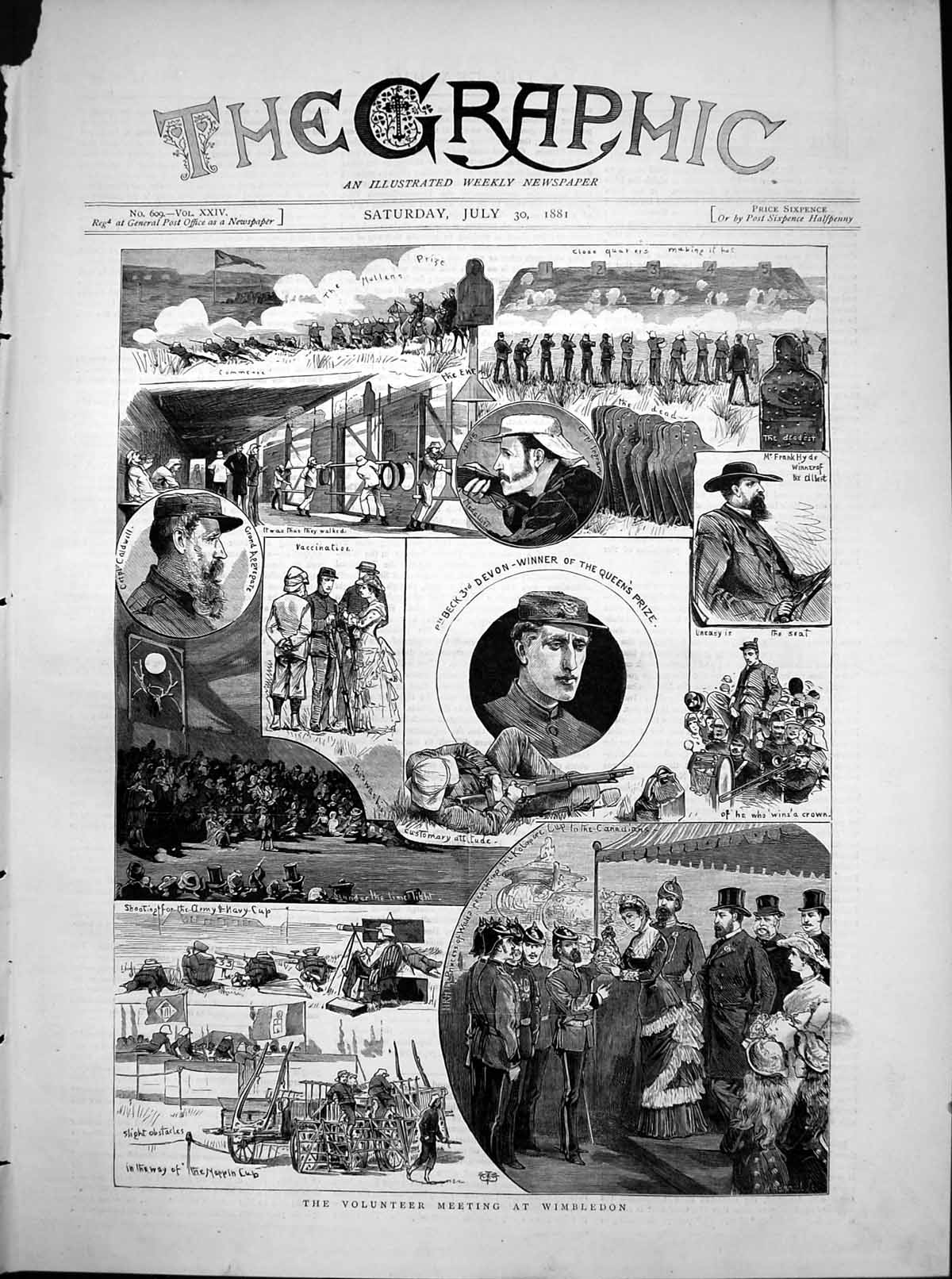 Old Antique Print Volunteer Meeting Wimbledon Shooting Army Navy Cup 1881 19th