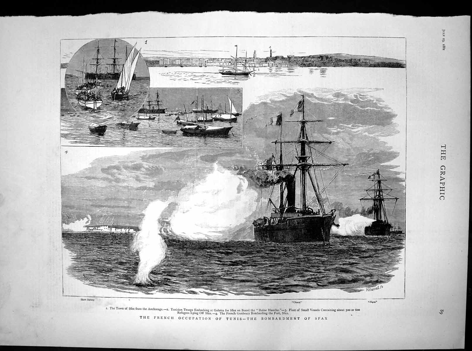 Antique Old Print French Occupation Tunis Bombardment Spax Chacal Pique 1881