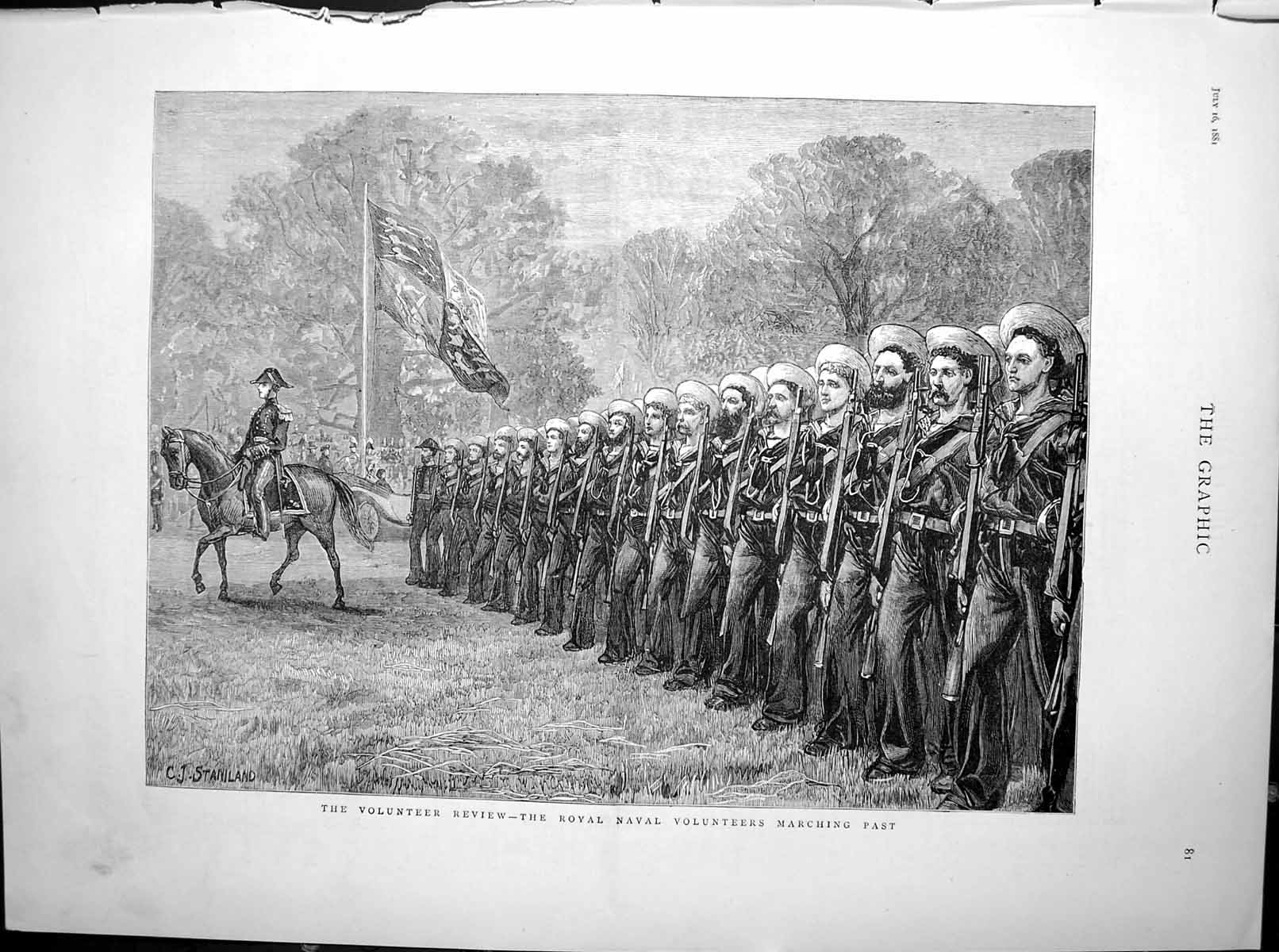 Antique Old Print Volunteer Review Royal Navy Volunteers Marching Past 1881