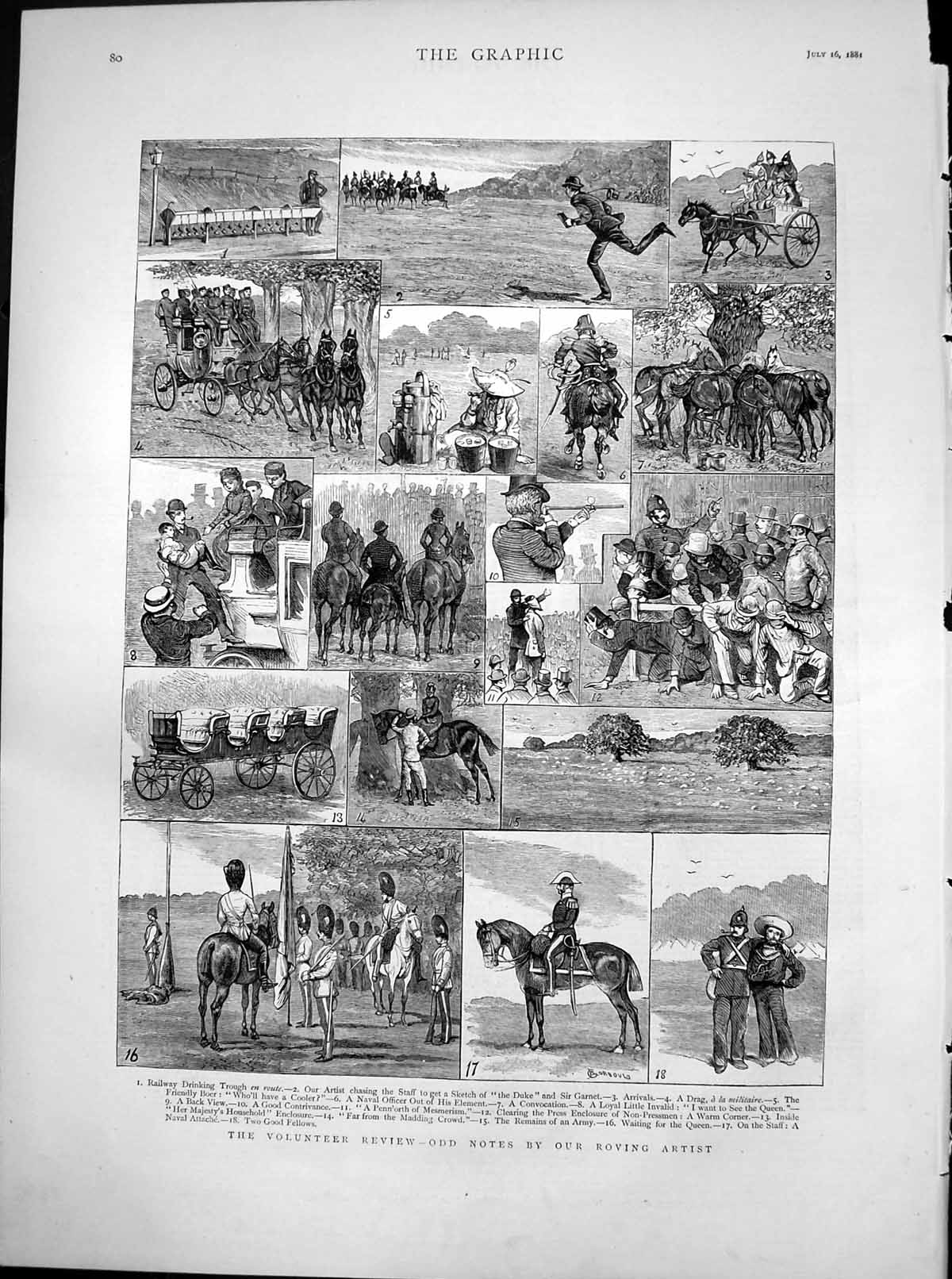 Antique Old Print Volunteer Review Notes Railway Drinking Trough Duke 1881 19th