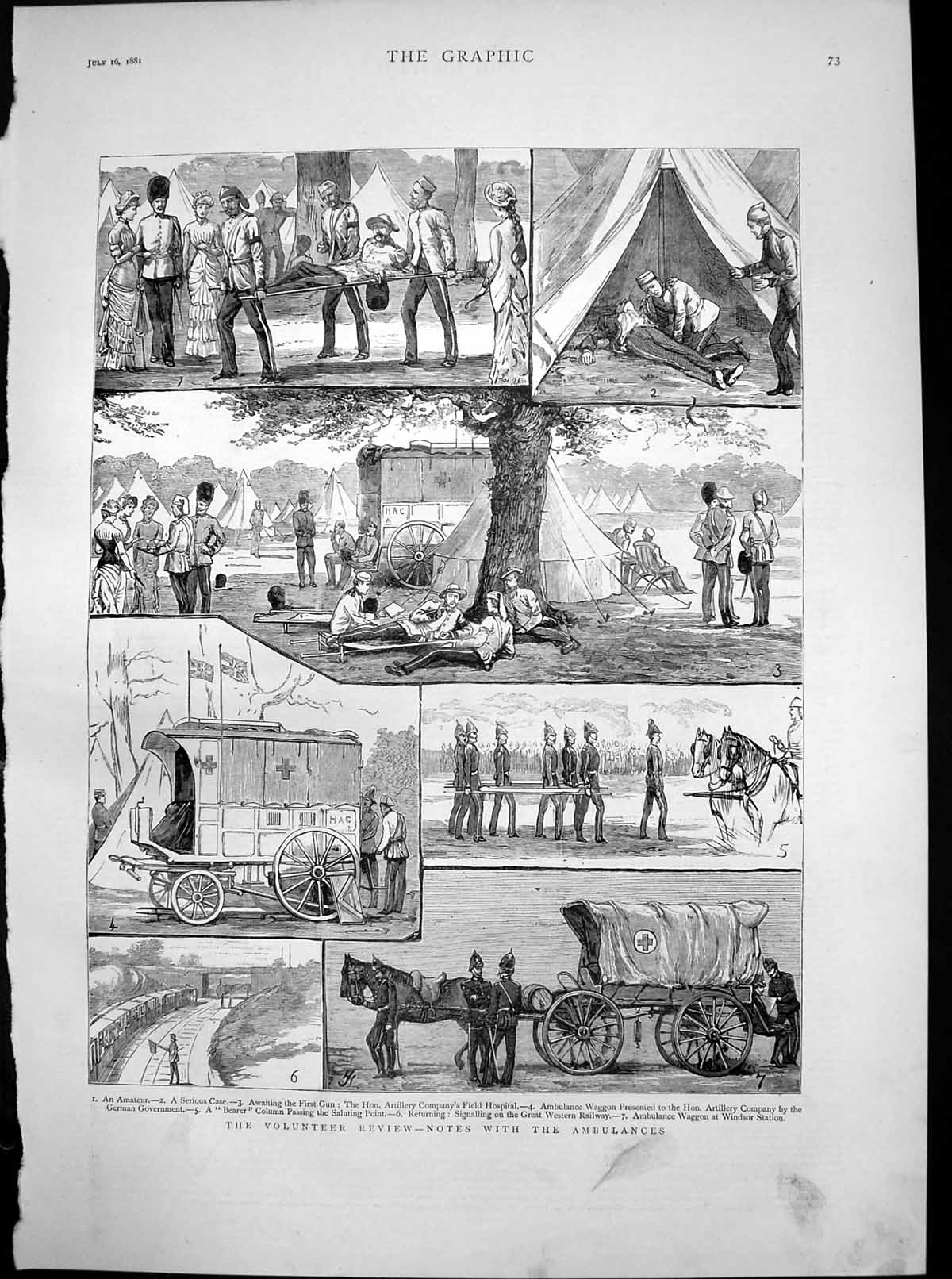 Old Antique Print Volunteer Review Ambulance Waggon Field Hospital 1881 19th