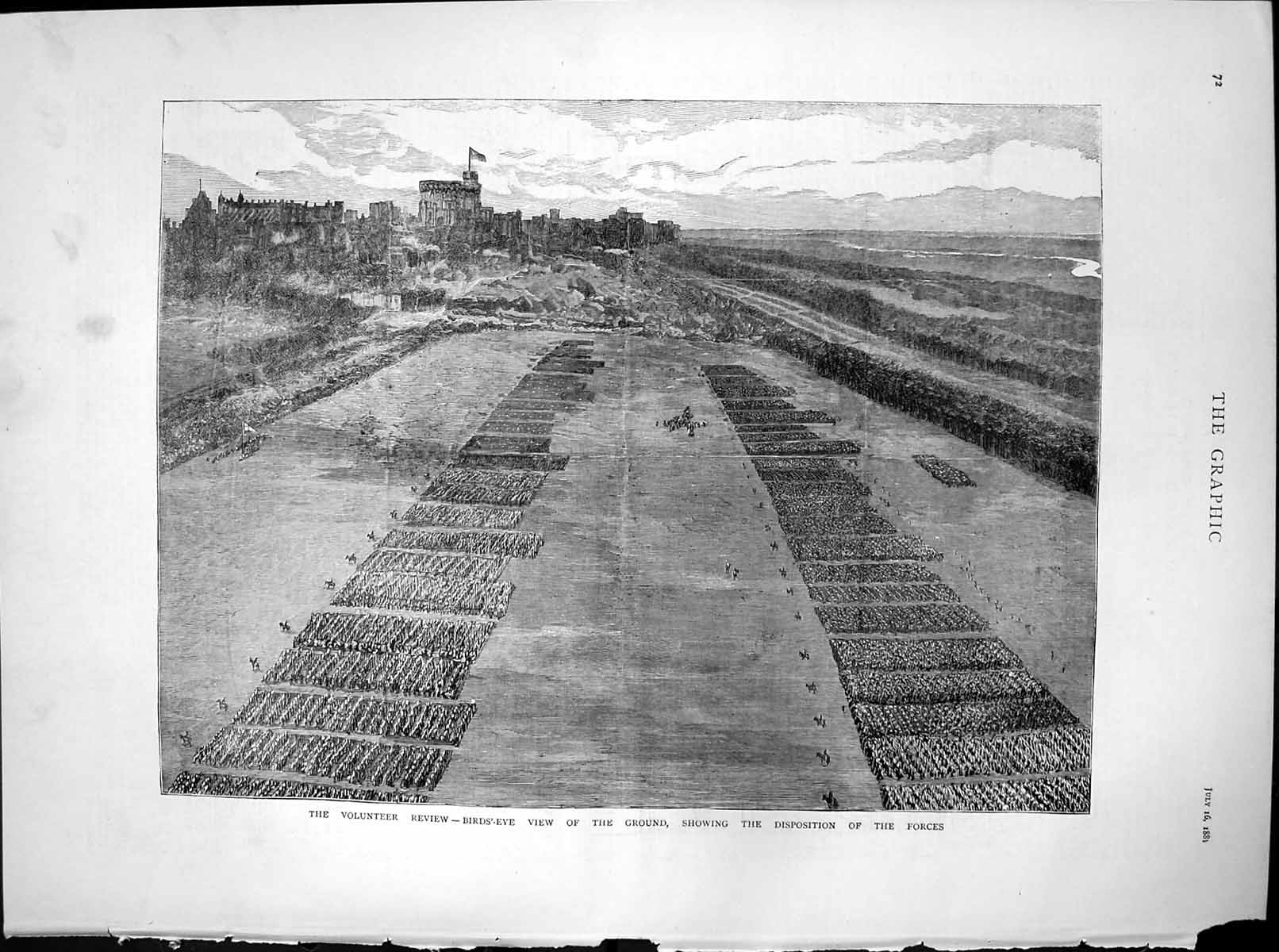 Old Print Volunteer Review Birds Eye View Ground Disposition Forces 1881 19th