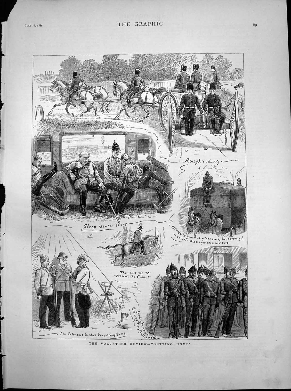 Antique Print Volunteer Review Getting Home Veterans Travelling Dress 1881 19th