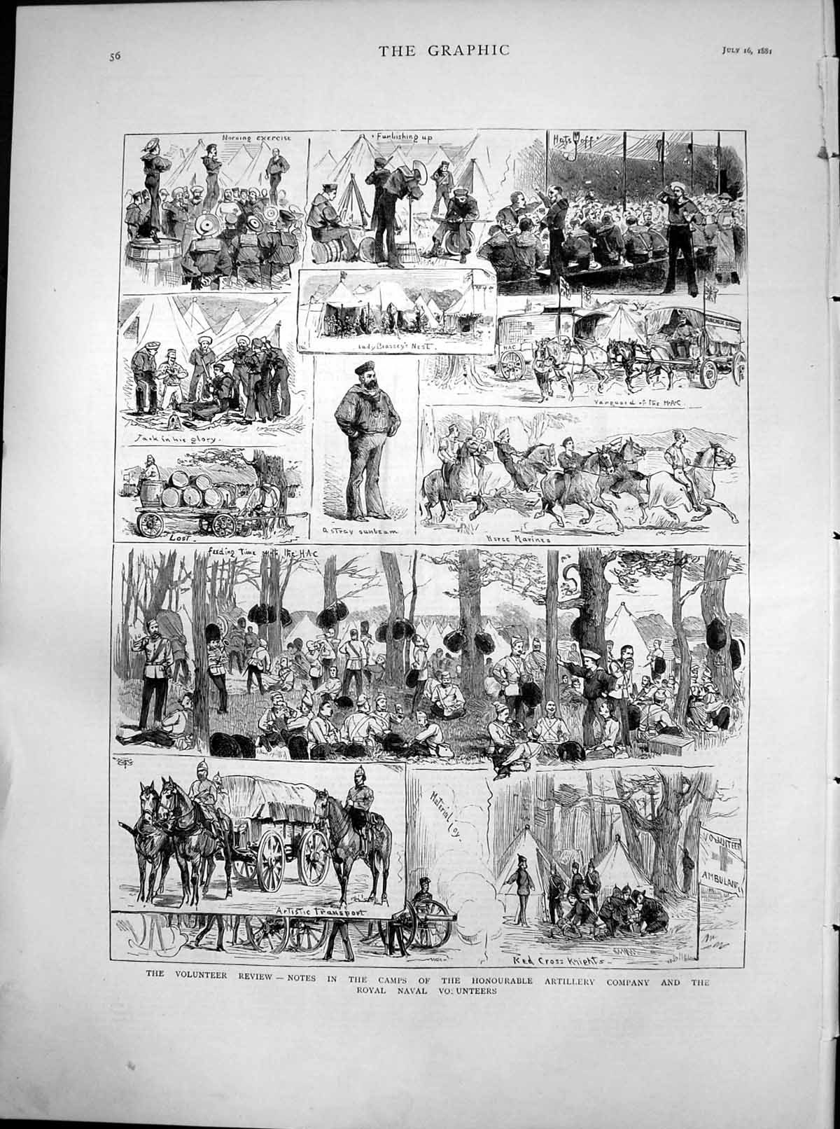 Antique Old Print Volunteer Review Artillery Co Royal Navy Volunteers 1881 19th