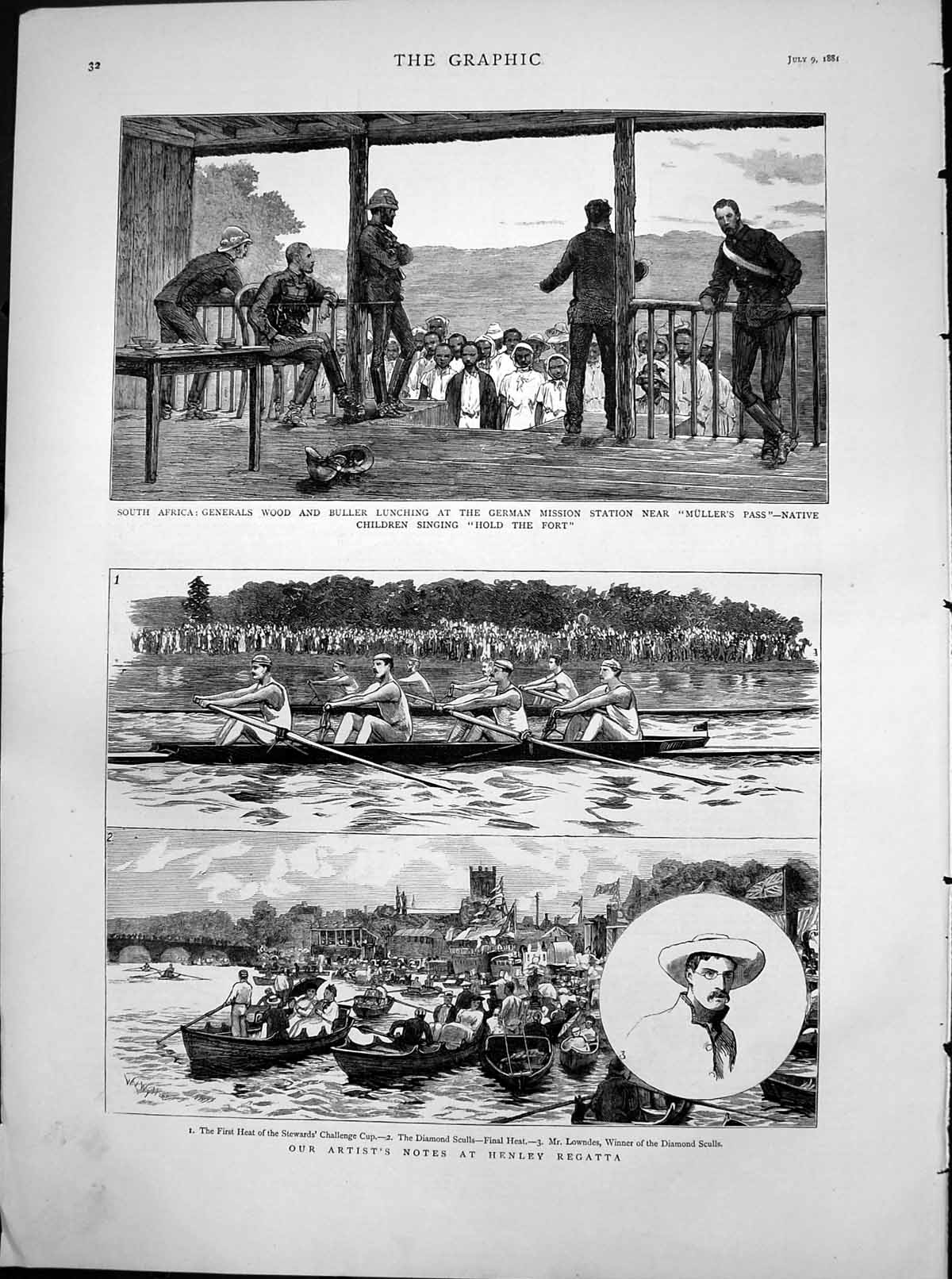 Antique Print S Africa Gens Wood Buller German Mission Henley Regatta 1881 19th