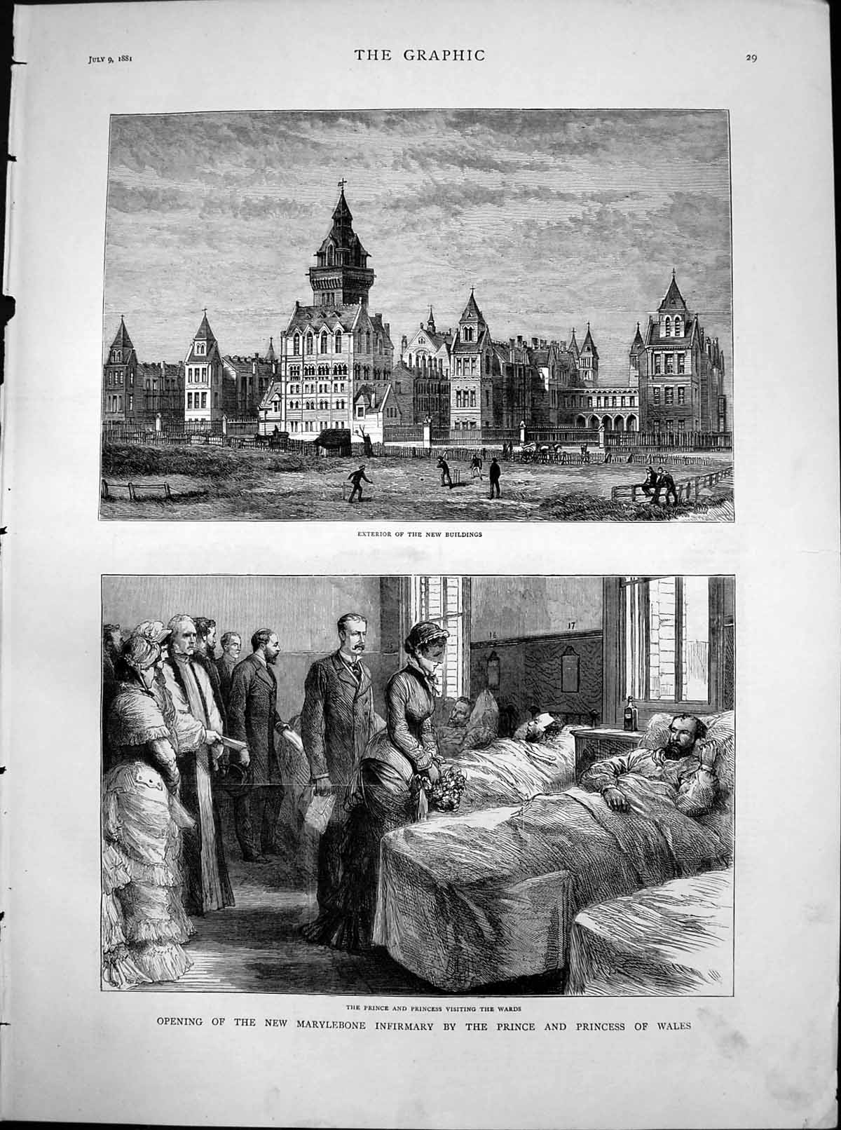 Antique Old Print Opening New Marylebone Infirmary Prine Princess Wales 1881