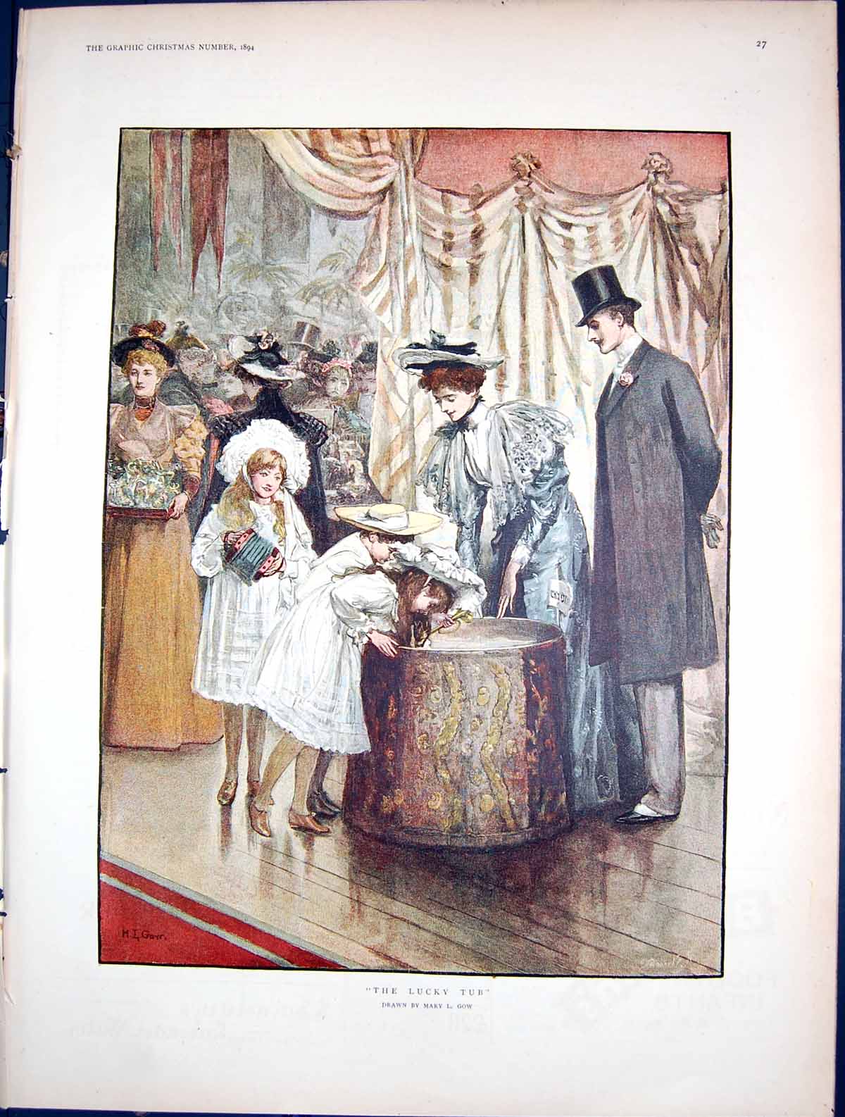 Antique Old Print Lucky Tub Mary Gow Children Search Tub Presents Party 1894