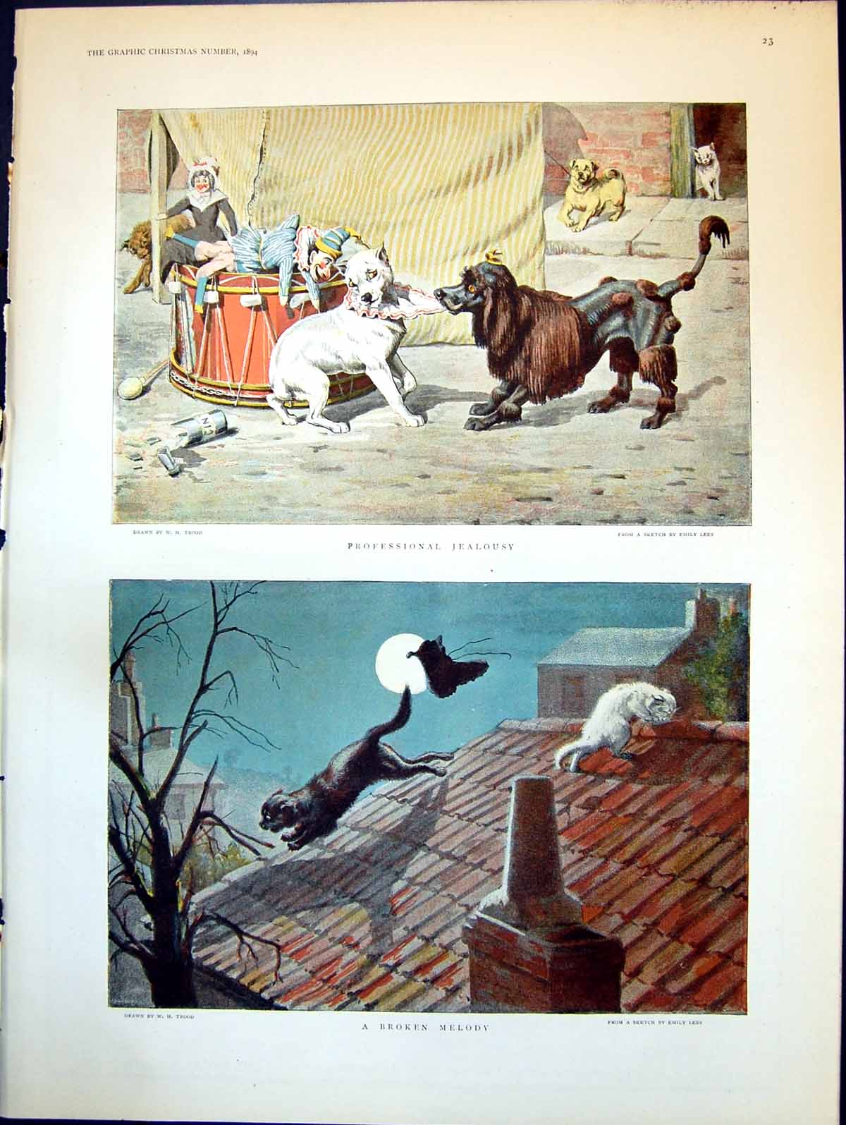 Antique Old Print Professional Jealousy W Trood Broken Melody W Trood 1894 19th