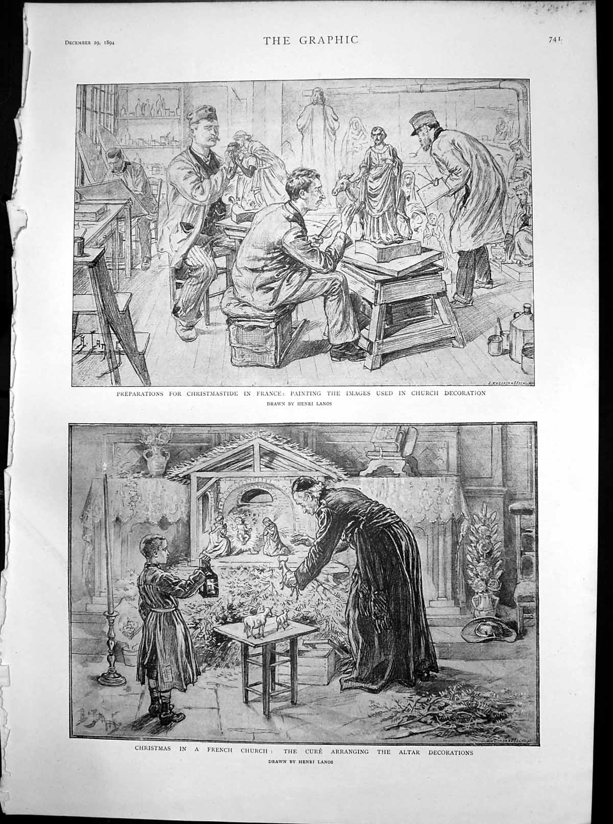 Antique Old Print Preparations Christmas France Christmas French Church 1894