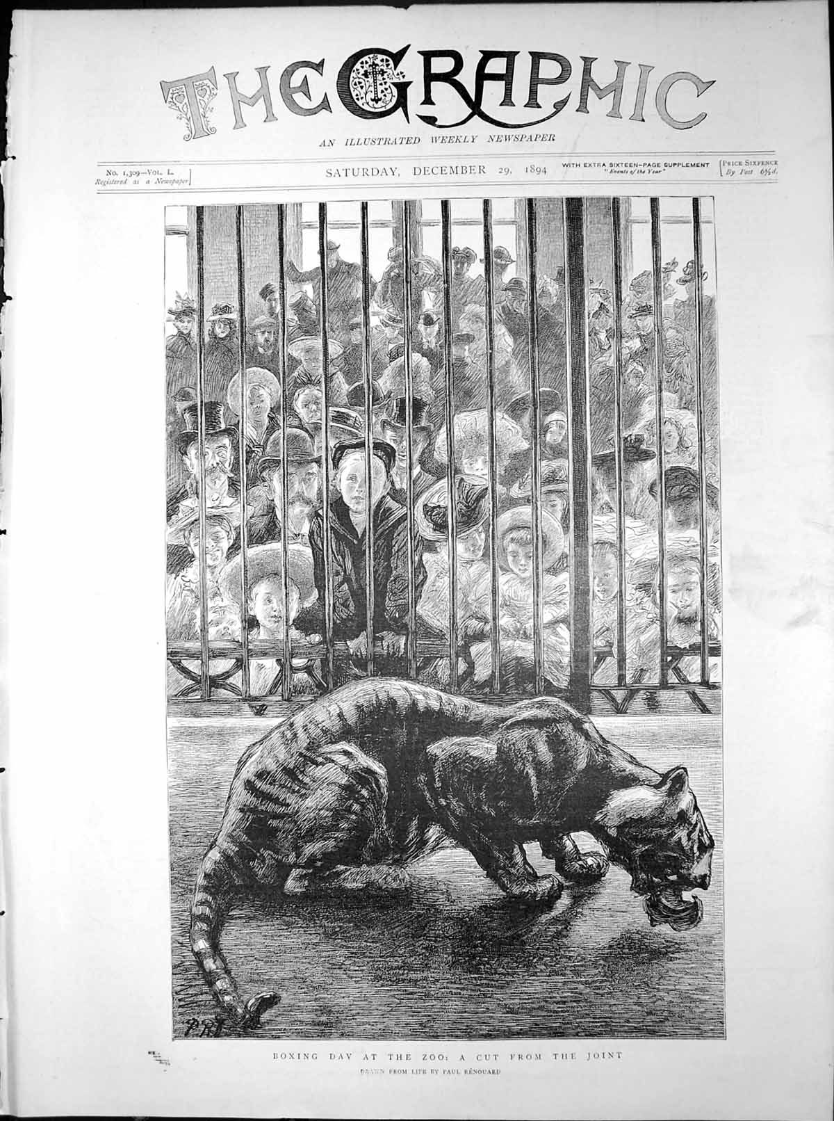 Old Print Boxing Day Zoo Cut Joint Paul Renouard Tiger Cage Children 1894 19th