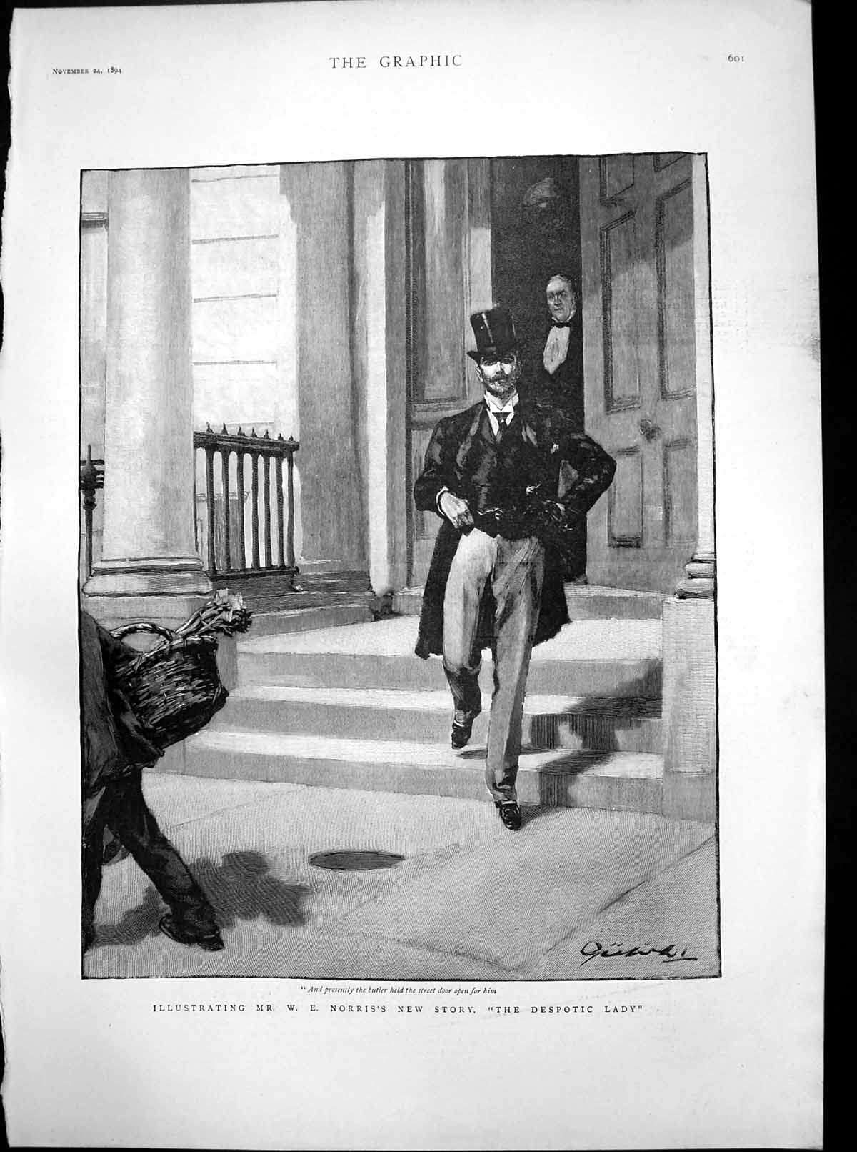 Antique Print We Norriss New Story Despotic Lady Butler Held Door Open 1894