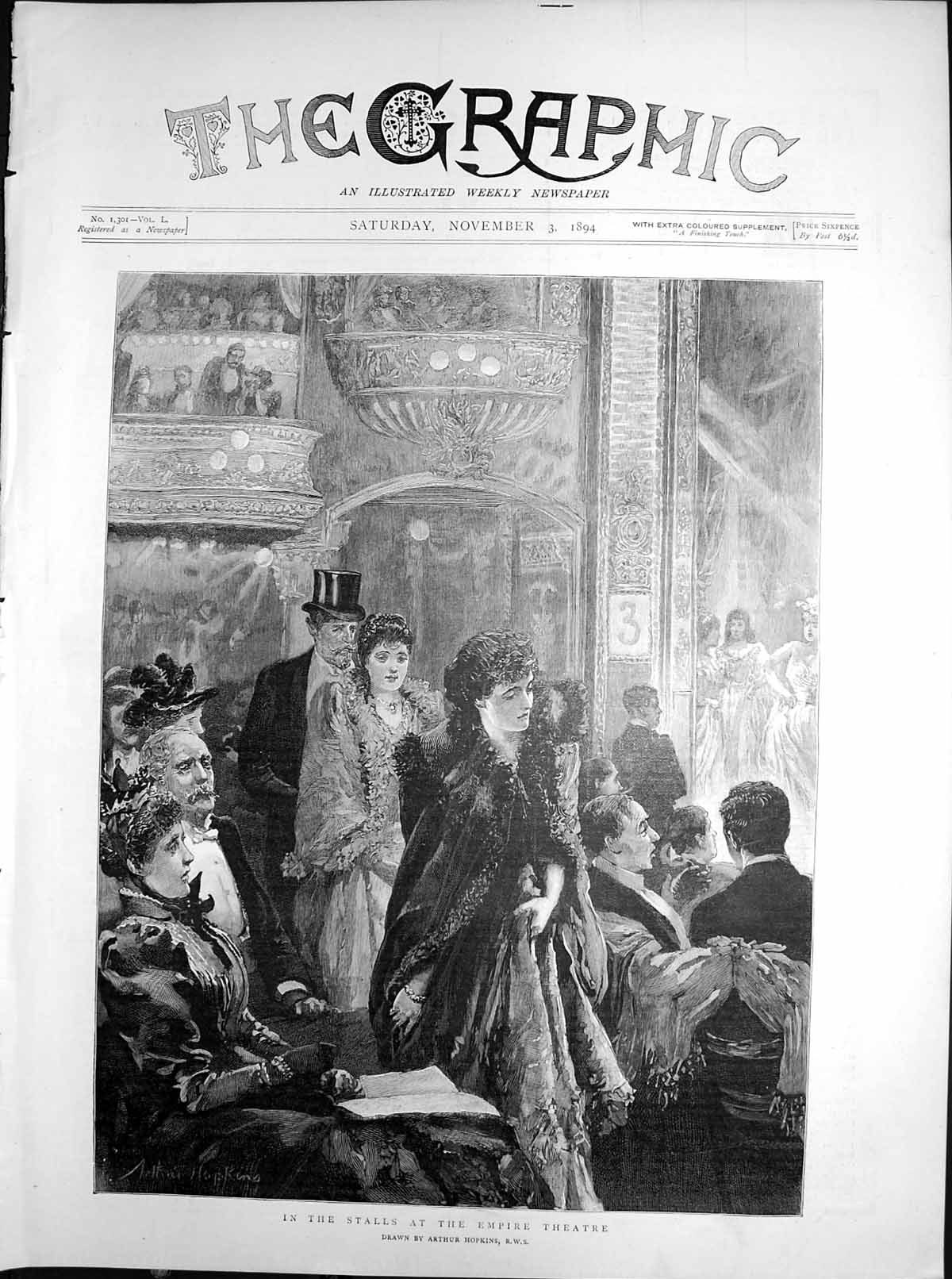 Antique Print Stalls Empire Theatre Artur Hopkins Well Dressed People 1894 19th
