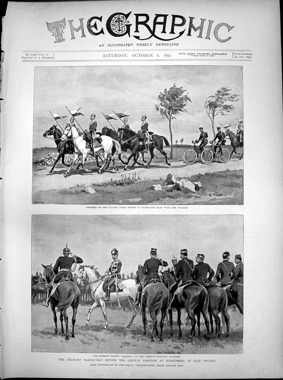Antique Old Print Military Manoeuvres German Emperor Konigsberg Prussia 1894