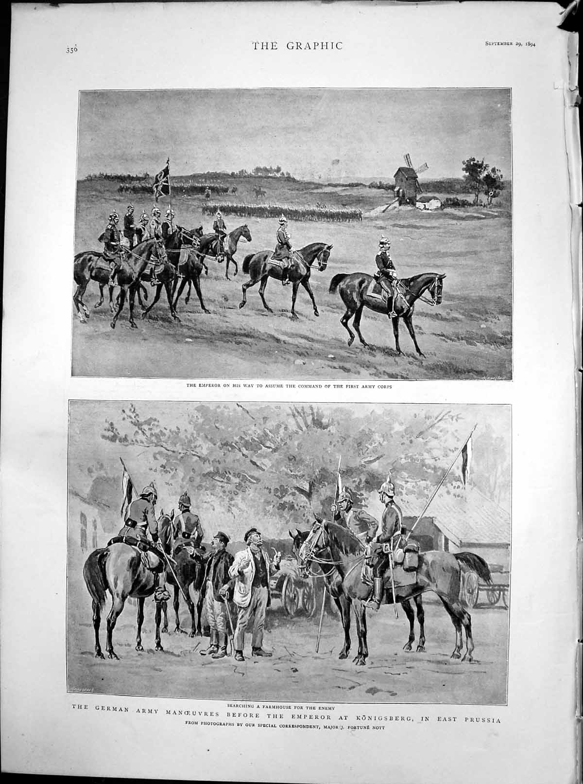 Antique Old Print German Army Manoeuvres Emperor Konigsberg East Prussia 1894