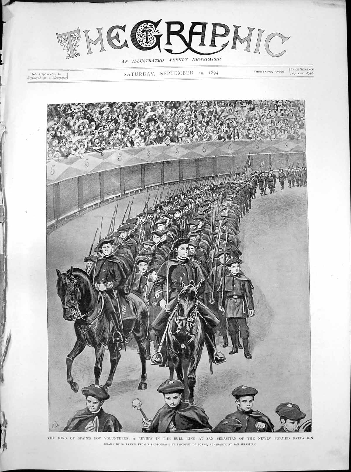 Antique Print King Spain Boy Volunteers Review Bull Ring San Sebastian 1894