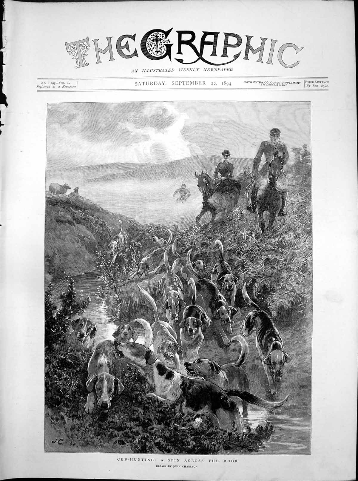 Antique Print Cub Hunting Spin Across Moor John Charlton Horses Hounds1894 19th