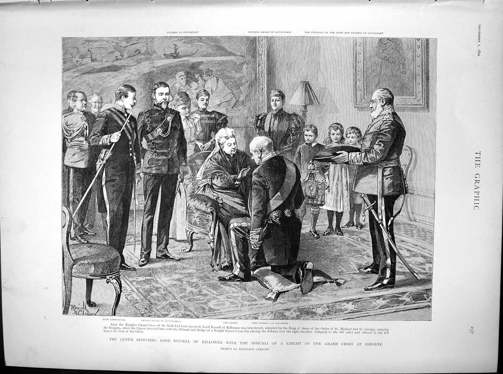 Antique Old Print Queen Investing Lord Russell Killowen Knight Osborne 1894