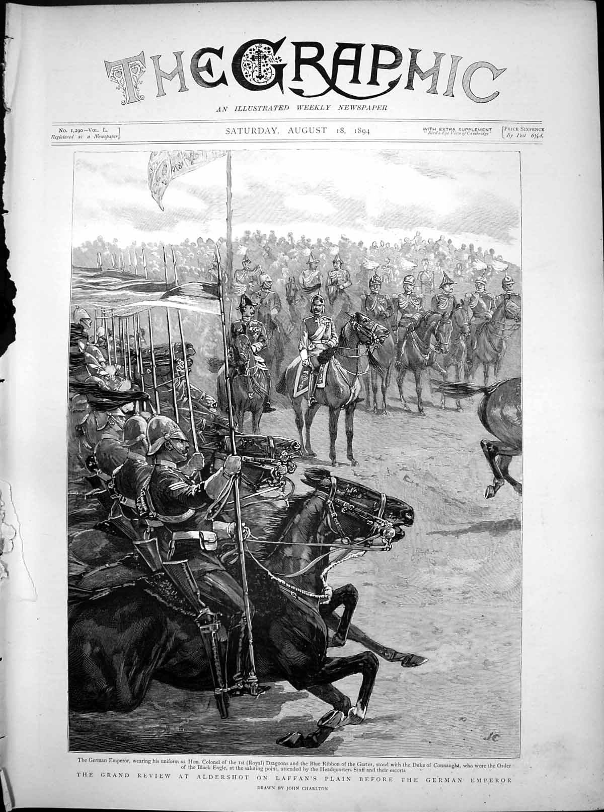 Antique Old Print Grand Review Aldershot Laffans Plain German Emperor 1894 19th