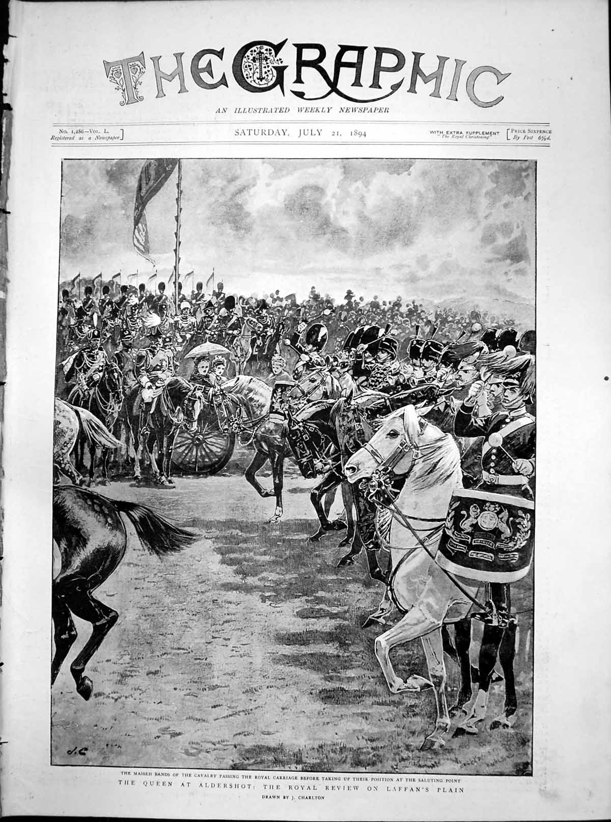 Antique Print Queen Aldershot Royal Review Laffans Plain Bands Cavalry 1894