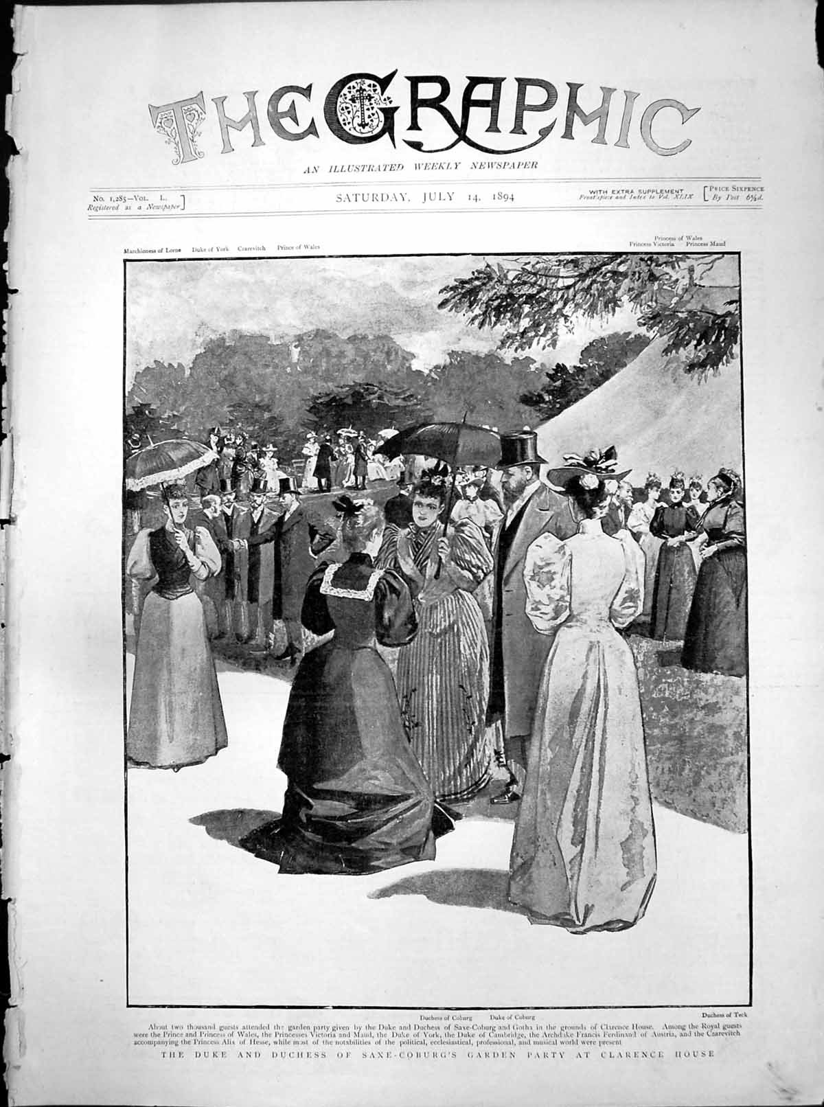 Antique Old Print Duke Duchess Saxe Coburgs Garden Party Clarence House 1894