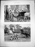 Original Old Antique Print Queens Visit Derby Rifles Practising Windsor 1891